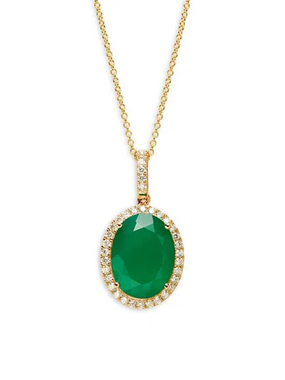 Effy Women's 14k Yellow Gold, Green Onyx & Diamond Pendant Necklace