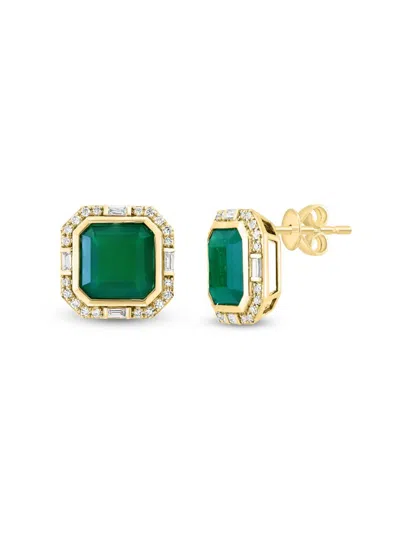 Effy Women's 14k Yellow Gold, Green Onyx & Diamond Stud Earrings