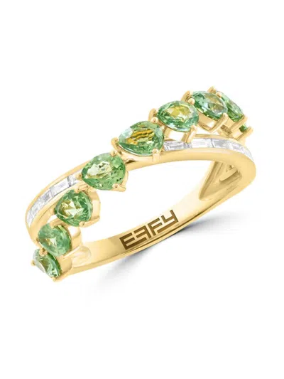 Effy Women's 14k Yellow Gold, Green Sapphire & Diamond Ring