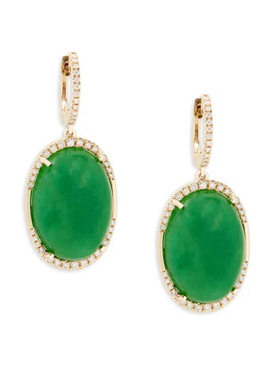Effy Women's 14k Yellow Gold, Jade Green & Diamond Drop Earrings