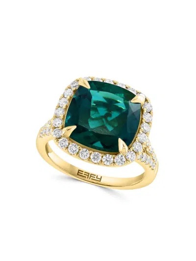 Effy Women's 14k Yellow Gold, Lab Grown Emerald & Lab Grown Diamond Halo Ring