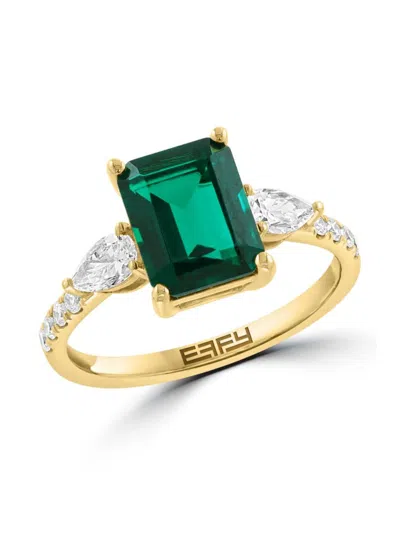 Effy Women's 14k Yellow Gold, Lab-grown Emerald & Lab-grown Diamond Ring In Yellow Gold Green