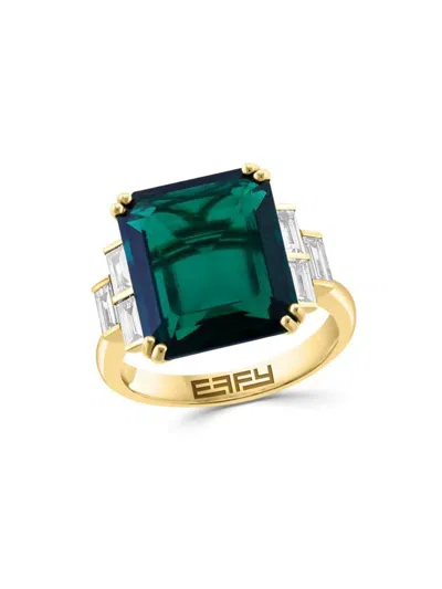 Effy Women's 14k Yellow Gold, Lab Grown Emerald & Lab Grown Diamond Studded Ring