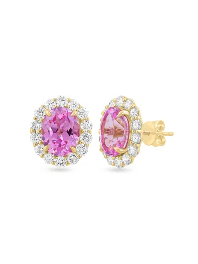 Effy Women's 14k Yellow Gold, Lab Grown Pink Sapphire & Lab Grown Diamond Stud Earrings In Pink Gold
