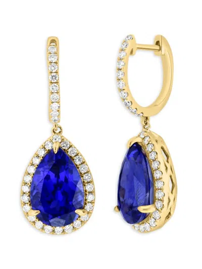 Effy Women's 14k Yellow Gold, Lab Grown Sapphire & Lab Grown Diamond Huggie Drop Earrings
