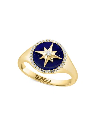 Effy Women's 14k Yellow Gold, Lapis & Diamond Ring