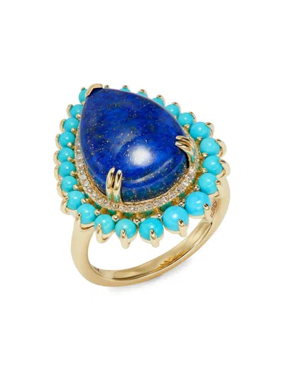 Effy Women's 14k Yellow Gold, Lapis Lazuli, Turquoise & Diamond Ring