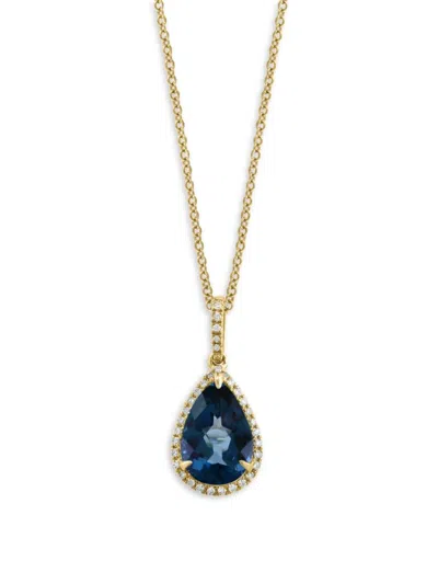 Effy Women's 14k Yellow Gold, London Blue Topaz & 0.13 Tcw Diamond Pendant Necklace/18"