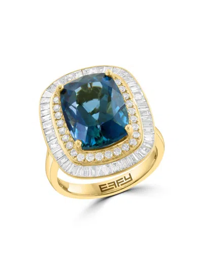 Effy Women's 14k Yellow Gold, London Blue Topaz & Diamond Ring
