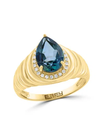 Effy Women's 14k Yellow Gold, London Blue Topaz & Diamond Ring