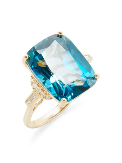 Effy Women's 14k Yellow Gold, London Blue Topaz & Diamond Ring