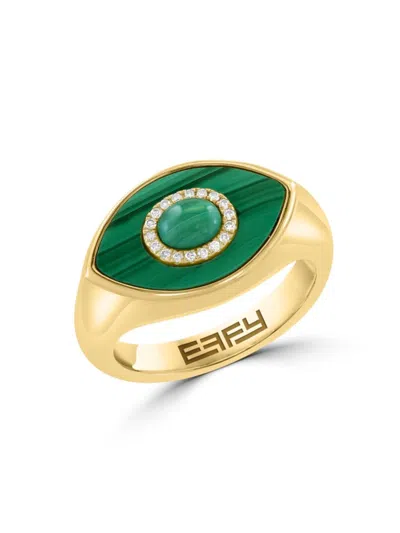 Effy Women's 14k Yellow Gold Malachite & 0.05 Tcw Diamonds Signet Ring