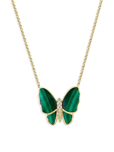 Effy Women's 14k Yellow Gold, Malachite & Diamond Butterfly Necklace