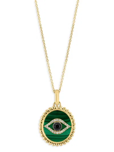 Effy Women's 14k Yellow Gold, Malachite & Diamond Evil Eye Pendant Necklace