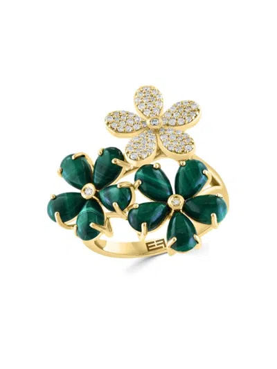 Effy Women's 14k Yellow Gold, Malachite & Diamond Floral Ring