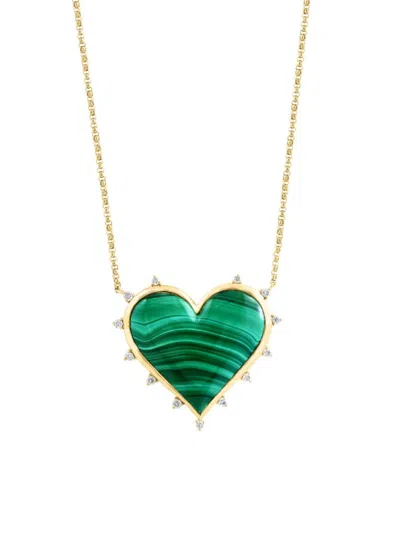 Effy Women's 14k Yellow Gold, Malachite & Diamond Heart Pendant Necklace
