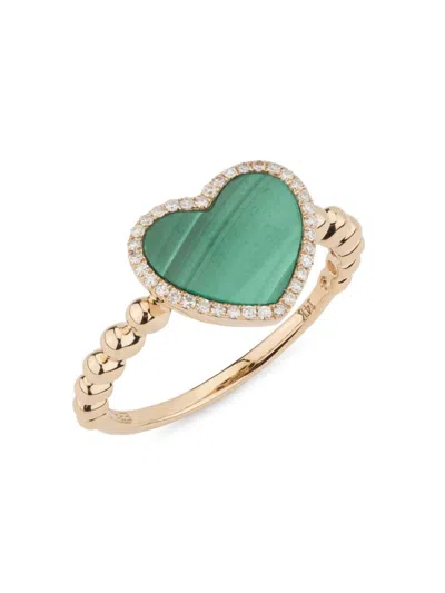 Effy Women's 14k Yellow Gold, Malachite & Diamond Heart Ring