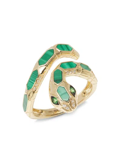 Effy Women's 14k Yellow Gold, Malachite, Tsavorite & 0.07 Tcw Diamond Ring