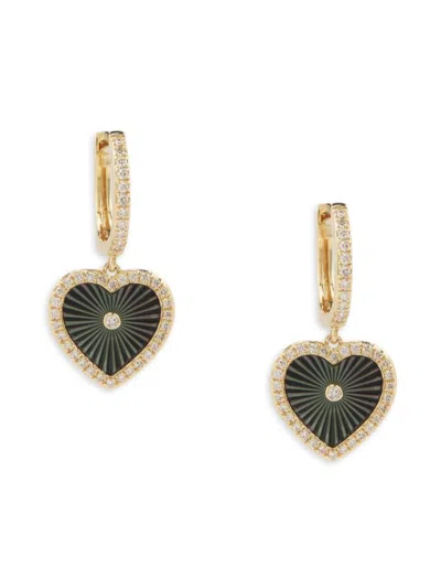Effy Women's 14k Yellow Gold, Mother-of-pearl & 0.27 Tcw Diamond Heart Drop Earrings