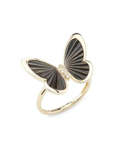 Effy Women's 14k Yellow Gold, Mother Of Pearl & Diamond Butterfly Ring
