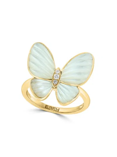 Effy Women's 14k Yellow Gold, Mother Of Pearl & Diamond Butterfly Ring