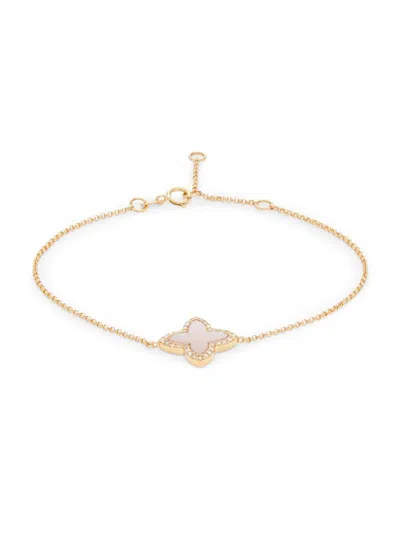 Effy Women's 14k Yellow Gold, Mother Of Pearl & Diamond Clover Bracelet
