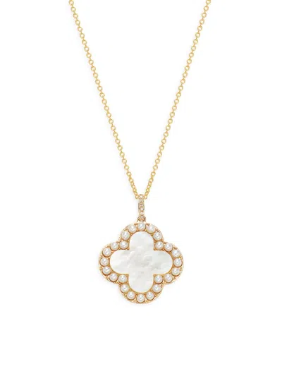 Effy Women's 14k Yellow Gold, Mother Of Pearl & Diamond Clover Pendant Necklace