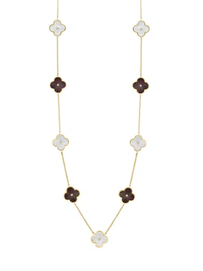 Effy Women's 14k Yellow Gold, Mother Of Pearl & Diamond Clover Station Necklace