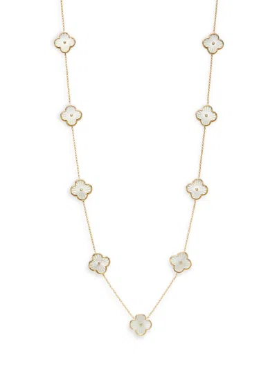 Effy Women's 14k Yellow Gold, Mother Of Pearl & Diamond Clover Station Necklace