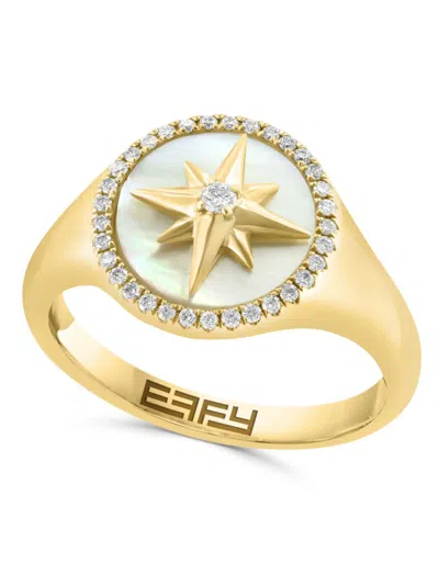 Effy Women's 14k Yellow Gold, Mother Of Pearl & Diamond Star Signet Ring