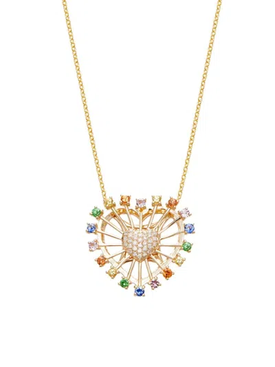 Effy Women's 14k Yellow Gold, Multi Color Sapphires & Diamond Heart Pendant Necklace
