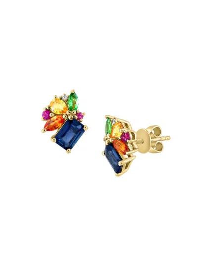 Effy Women's 14k Yellow Gold Multi Stone Cluster Stud Earrings
