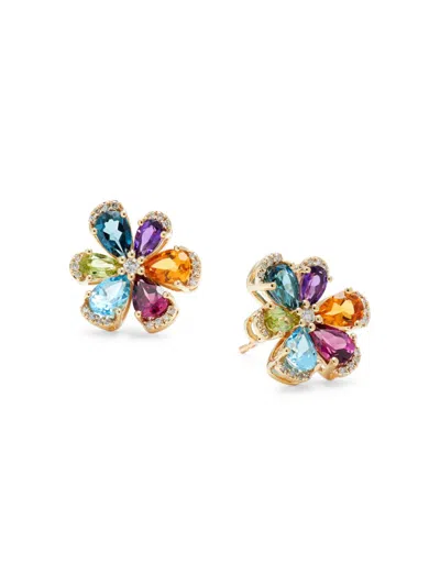 Effy Women's 14k Yellow Gold, Multi-tone Sapphire & Diamond Earrings