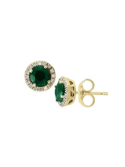 Effy Women's 14k Yellow Gold, Natural Emerald & Diamond Stud Earrings