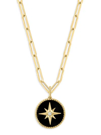 Effy Women's 14k Yellow Gold, Onyx & 0.04 Tcw Diamond Pendant Necklace