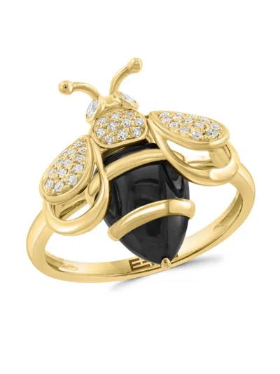 Effy Women's 14k Yellow Gold Onyx & 0.17 Tcw Diamond Bee Ring