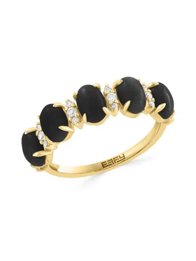 Effy Women's 14k Yellow Gold, Onyx & Diamond Band Ring