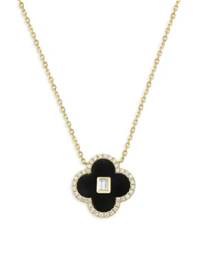 Effy Women's 14k Yellow Gold, Onyx & Diamond Clover Pendant Necklace