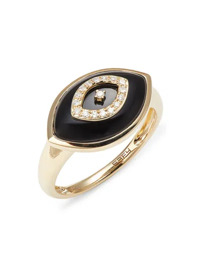 Effy Women's 14k Yellow Gold, Onyx & Diamond Evil Eye Ring