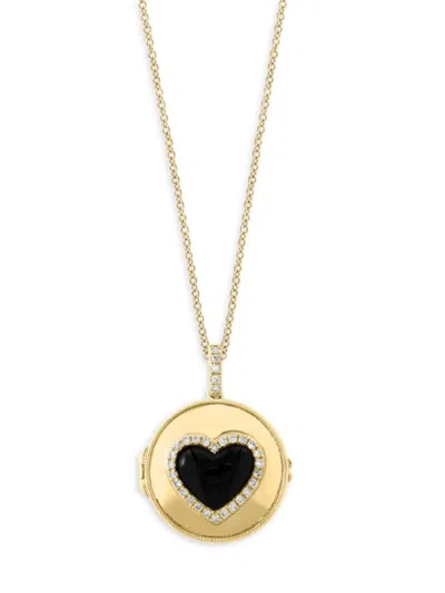 Effy Women's 14k Yellow Gold, Onyx & Diamond Heart Locket Necklace
