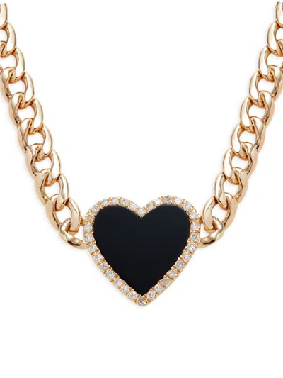 Effy Women's 14k Yellow Gold, Onyx & Diamond Heart Pendant Necklace