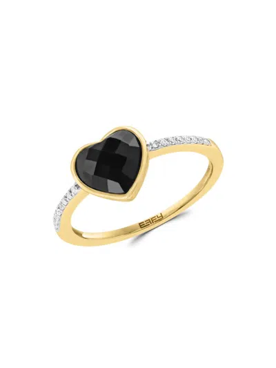 Effy Women's 14k Yellow Gold, Onyx & Diamond Heart Ring