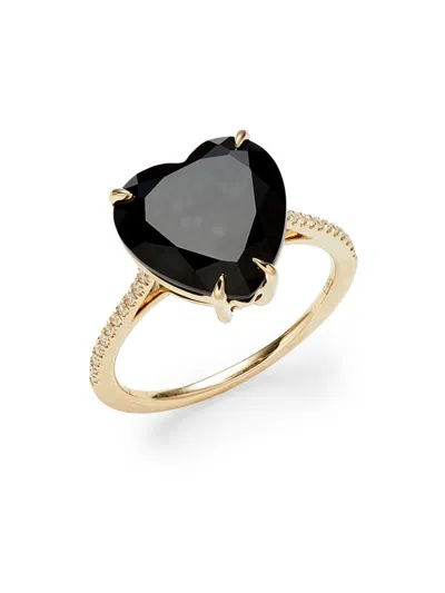 Effy Women's 14k Yellow Gold, Onyx & Diamond Heart Ring