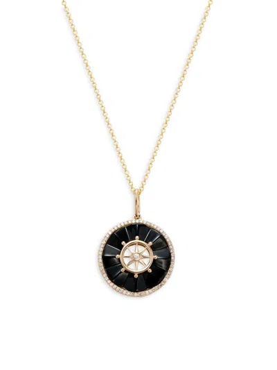 Effy Women's 14k Yellow Gold, Onyx & Diamond Pendant Necklace