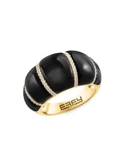 Effy Women's 14k Yellow Gold, Onyx & Diamond Ring