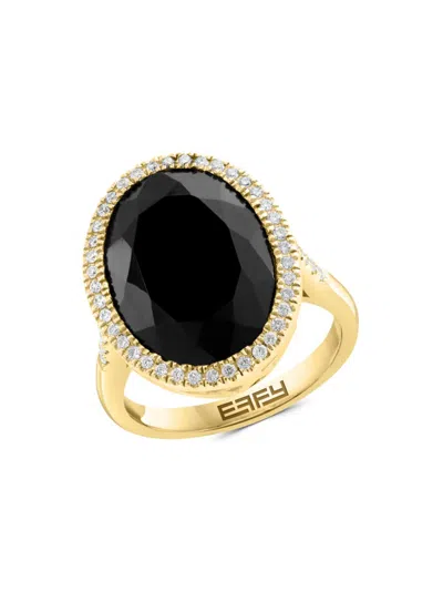 Effy Women's 14k Yellow Gold, Onyx & Diamond Ring