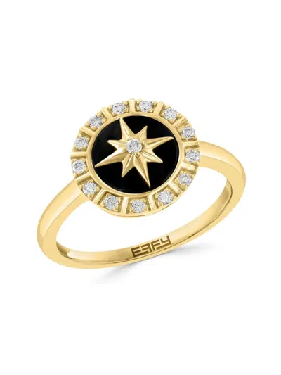 Effy Women's 14k Yellow Gold, Onyx & Diamond Ring