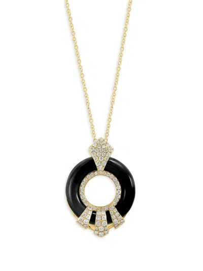 Effy Women's 14k Yellow Gold, Onyx & Diamond Ring Pendant Necklace