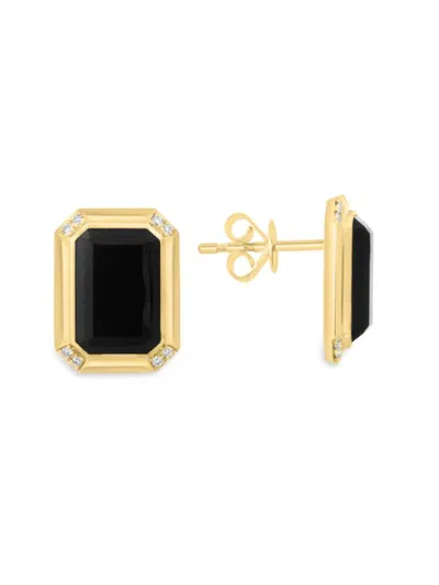 Effy Women's 14k Yellow Gold, Onyx & Diamond Stud Earrings