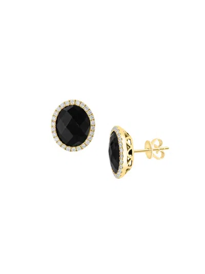 Effy Women's 14k Yellow Gold, Onyx & Diamond Stud Earrings